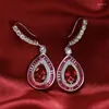 Stud Earrings 3ct Water Drop 8 12 Pigeon Blood Red High Carbon Diamond Sterling Silver Euramerican Ins Luxury Female