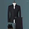 Abiti da uomo (Giacca Pantalone Gilet) Abito da uomo Colletto alla coreana stile cinese Uomo Matrimonio Sposo Slim Fit Standerd Taglia Blazer Set Tuxedo 4xl