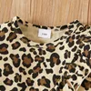 Kläduppsättningar Småbarn Baby Girls 3 PCS Kläder Leopardtryck Ruffle Trim Split Shirt Topps Denim Shorts Pannband