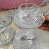 Tazze Piattini 2Set 190ml Bling Fatto a mano Scintillante Tazza di caffè Piattino Cucchiaio Strass di cristallo Tumbler Regali Afternoon Tea Party Glass