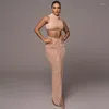 Robes de travail Sexy femmes deux pièces ensemble col roulé débardeurs haut taille haute fendu jupes longues mode été fête Clubwear tenues assorties