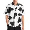 Camisas casuais masculinas Blusas de textura de pele com estampa de vaca Manchas pretas e brancas havaianas Mangas curtas Vintage Oversized Camisa de praia presente
