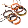 Bracelets porte-bonheur 6 pièces série Devil's Eye Bracelet en cuir pour hommes bijoux tissés à la main jaune marron mode