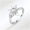 With Side Stones Sunflower Fidget Finger Ring Adjustable Anxiety Rotating Rings For Women Rhinestones Jewelry Drop Delivery Dhgarden Dhv57