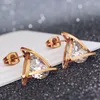 Stud Earrings YUN RUO 2023 Rose Gold Color Zirconia Triangle Earring For Woman Girl Not Allergy 316L Stainless Steel Fashion Jewelry