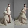 2020 Krikor Jabotian Wedding Dresses with Intachable Train Tulle Ruffles Tiered Skirts High Low Wedding Dress Custom Made Abiti DA335p