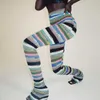 Mode Stripe Tricoté Pantalon Pour Femmes 2023 Designer Vêtements Pantalons De Survêtement Empilés Pantalons Dames Leggings