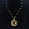 Collane con ciondolo Boemia Rosso Pietra naturale Collana ovale in acciaio inossidabile Catena Donna Gioielli con fiori color oro Cadenas Mujer N3606S04Pendan