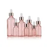 Bouteilles d'emballage en verre rose avec couvercle en or rose compte-gouttes d'huile essentielle 5Ml 10Ml 30Ml 50Ml rechargeable voyage cosmétique conteneur goutte Deliv Otm6P