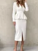 Deux pièces robe mode élégant blanc noir Blazer jupes costume femmes Vintage Slim vestes moulante Saya 2 pièces ensemble femme bureau tenues