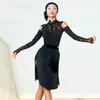 Abbigliamento da palcoscenico Costume da ballo latino per adulti Gonne con frange in pizzo nero per abiti da donna Performance SL8216