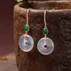 Boucles d'oreilles pendantes classique ronde pour les femmes naturel blanc Jade moelle lumière luxe classique boucles d'oreilles bijoux Cheongsam accessoires