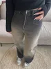 Jeans Feminino Moda Cintura Alta Gradiente Vintage Feminino Reto Solto Casual Zíperes Calças de Pernas Largas Y2k Grunge Pantalon Mujer Feminino