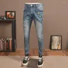 Jeans da uomo Moda Streetwear Uomo Retro Blu Stretch Skinny Fit Strappato Designer Hip Hop Pantaloni a matita in denim Hombre