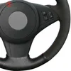 Capa de volante de carro de camurça preta DIY para BMW E60 E61 Touring 530d 545i 550i E63 Coupe E64 630i 645Ci 650i248A