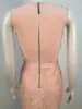 Casual Jurken Sexy Uitgesneden Roze Blush Slanke Vrouwen Kanten Jurk Mouwloze Midi Kalf Schede Bodycon Bandage Lange Party Nachtclub vestidos