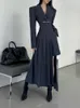 Deux pièces robe UNXX 2023 élégant coréen mode décontracté femme revers costume Vintage Blazer asymétrique plissé jupe deux pièces femmes bureau dame