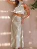 Abiti da lavoro Remelon Elegant Chic Solid Sexy Slim Women Two Piece Set 2023 Summer Satin Multi Pleated Fashion Party Dress