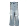 Herenjeans Knie gescheurde denim jeans grote gaten wijde pijpen dweilen jeans hiphop olifant broek streetwear mannen y2k broek vintage baggy jeans 230729