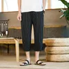 Men's Pants 2023 Casual Striped Cotton Linen Chinese Style Loose Button Capris Men