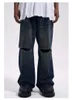 Herenjeans Knie gescheurde denim jeans grote gaten wijde pijpen dweilen jeans hiphop olifant broek streetwear mannen y2k broek vintage baggy jeans 230729