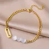 Vita Opal Stone Anklets for Women Gold Color Cuban Chain Rostfritt stål Anklet Summer smycken Beach Accessories 230719