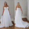 Vestidos de Noiva Plus Size Modestos Casamento na Praia Chiffon Linha A Até o Chão Alças Espaguete Renda nas Costas Simples Elegante Boho Brida283r