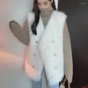 فرو للسيدات JMPRS Winter Women Faux Faux Fashion Fluffy Casual V الرقبة المزدوجة المعاطف الإناث الصدرية سميكة دافئة سيدات أنيقة