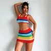 Robes de travail Stripe Summer Knitted 2 Piece Set Sexy Elegant Luxury Outfits Tank Tops 2023 Women Party Club Wear Two Skirt Vacay Sets