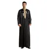 Vêtements ethniques hommes musulmans manches longues col montant couleur Pure broderie Robe arabe mâle adulte cheville longueur Thobe Ramadan Eid vêtements