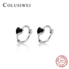 Hoop Earrings Colusiwei Authentic 925 Sterling Silver Black Enamel Love Hearts Earring For Women Simple Fine Jewelry Student Gift