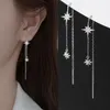 Orecchini pendenti in vero argento sterling 925 con infila-stelle delicate nappe a stelle lunghe da tirare per le donne