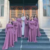 Etniska kläder Eid Mubarak Abaya Satin Kaftan Ramadan Islamiska kvinnor Muslim Party Dress Turkey Robe Bridesmaid bröllop Formell klänning arabisk