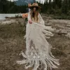 Flare manches longues robes de mariée boho franges bohemian gitan robes nues