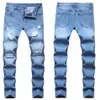 Hommes Jeans Homme Slim Tailored Coton Denim Pantalon 2022 Stretchy Ripped Skinny Biker Broderie Imprimer Détruit Trou Enregistré F2386