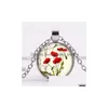 Hänge halsband röd skönhet blomkedja halsband fält av blommor konst naturliga glas cabochon kvinnor charm smycken droppleverans pend dhwws