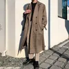 Men's Trench Coats Wear Mid-length Coat Plaid Print Korean Handsome Oversize Autumn Knee-high Windbreaker Double Breasted