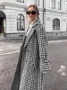 Korki damskie Coats Eleganckie kobiety długie High Street 2023 Rękaw podwójny piersi Druk Bright Black Oncoat