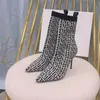 Top Luxury Spring Stretch-knit Ankle Boots 2023 Fashion Runway Boot 95mm Stiletto Heels Short Slip-on Women Shoes 35-41size