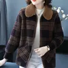 Women's Fur Faux Autumn Winter Short Thick Mother's Coat Plaid Collar Jacket Imitation Mink Fleece Middle Old Age Flip LA HKD230727