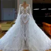 Puffy Abendkleider mit weißen Federn für die Hochzeit, arabische Robe De Soiree Couture, Aibye-Hochzeitskleid, Kaftane, Festzugskleider, Dubai227t