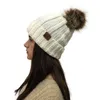 Mode Fourrure Pom Poms chapeau Pour Femmes Hiver Tricoté Bonnets Cap Épais Femme Skullies Bonnet CapsZZ