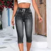 Damen Jeans 2023 Frauen Denim Yoga Leggings Mode Slim Faux Stretch Gedruckt Kurze Leggins Hosen Sommer Reithosen