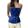 Serbatoi da donna Summer Metal Chain Bandeau Vest Women Solid Wrapped Chest Off Shoulder Backless Slim Tank Tops Party High Street Clothes