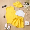 Kleidung Sets 1 6Y Kinder Mädchen Sommer Kleidung Set Baby Ärmellose Revers Blazer Mantel Tank Tops Knöpfe Shorts Hüte 4 stücke Kinder Anzüge 230731