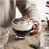 Weingläser Glaskaffeetassen mit Griffen geprägte Teetassen Vintage Trinkglas für Wasser Milch Latte Cappuccino Dessertgetränk Dhzwj