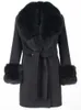 Kvinnors päls faux päls Ofbuy 2023 New Fashion Winter Jacka Women Real Fur Coat Natural Wool Blends Cashmere Double Breasted Belt Overcoat Streetwear HKD230727