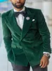 Costumes pour hommes velours vert pour hommes avec Double boutonnage coupe ajustée 2 pièces Blazer pantalon noir homme mariage marié smoking 2023