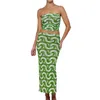 2ピースドレス女性サマースカートセットセクシーなフローラルオフショルダーストラップレスチューブトップマキシスカート2ストリートクラブウェアドレス（緑のミディアム）