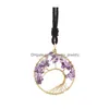 Other Jewelry Sets Natural Stone Tree Of Life Crystal Chakra Necklace Fashion Amethyst Clear Quartz Lapis Pendants Gemstone Necklaces Dhamf